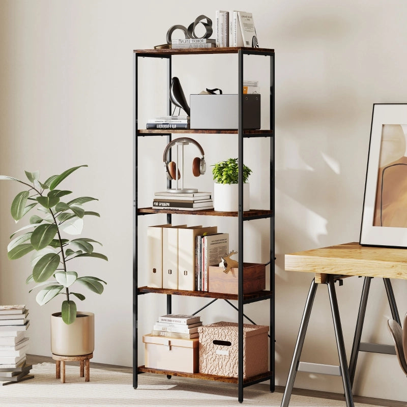 Libreria 79x35x161 cm a 5 ripiani in metallo marrone rustico
