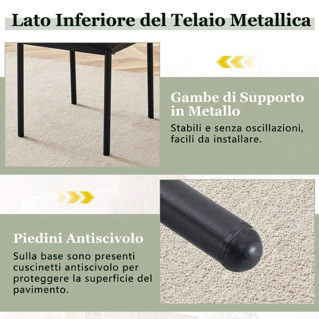 Set di 4 sedie da pranzo nere 93 cm con schienale a coste verticali; in PU e metallo