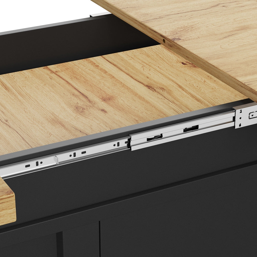 Tavolo da pranzo allungabile 110-140x80 cm con vano contenitore in MDF nero e naturale