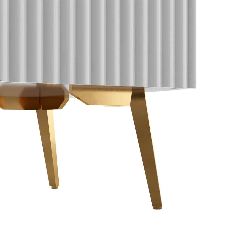 Mobile porta TV bianco in MDF con 2 cassetti e vani aperti, moderno e capiente