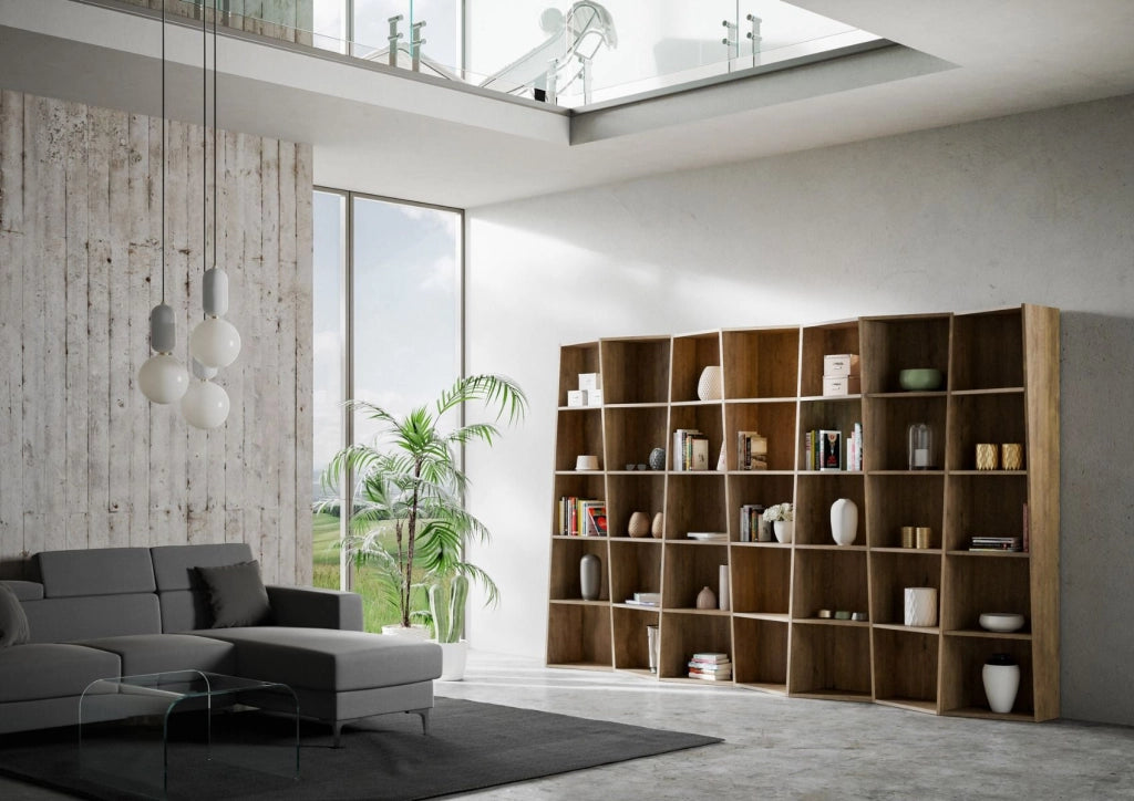 Libreria Moderna 7 Elementi 5 Ripiani Trek Noce