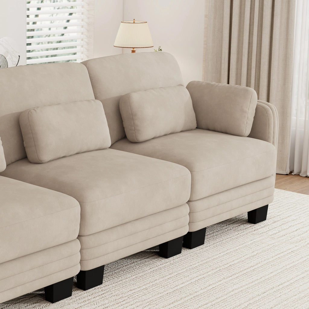 Divano modulare in tessuto chenille 176x88x88 cm con cuscini mobili, caff¨¨ chiaro