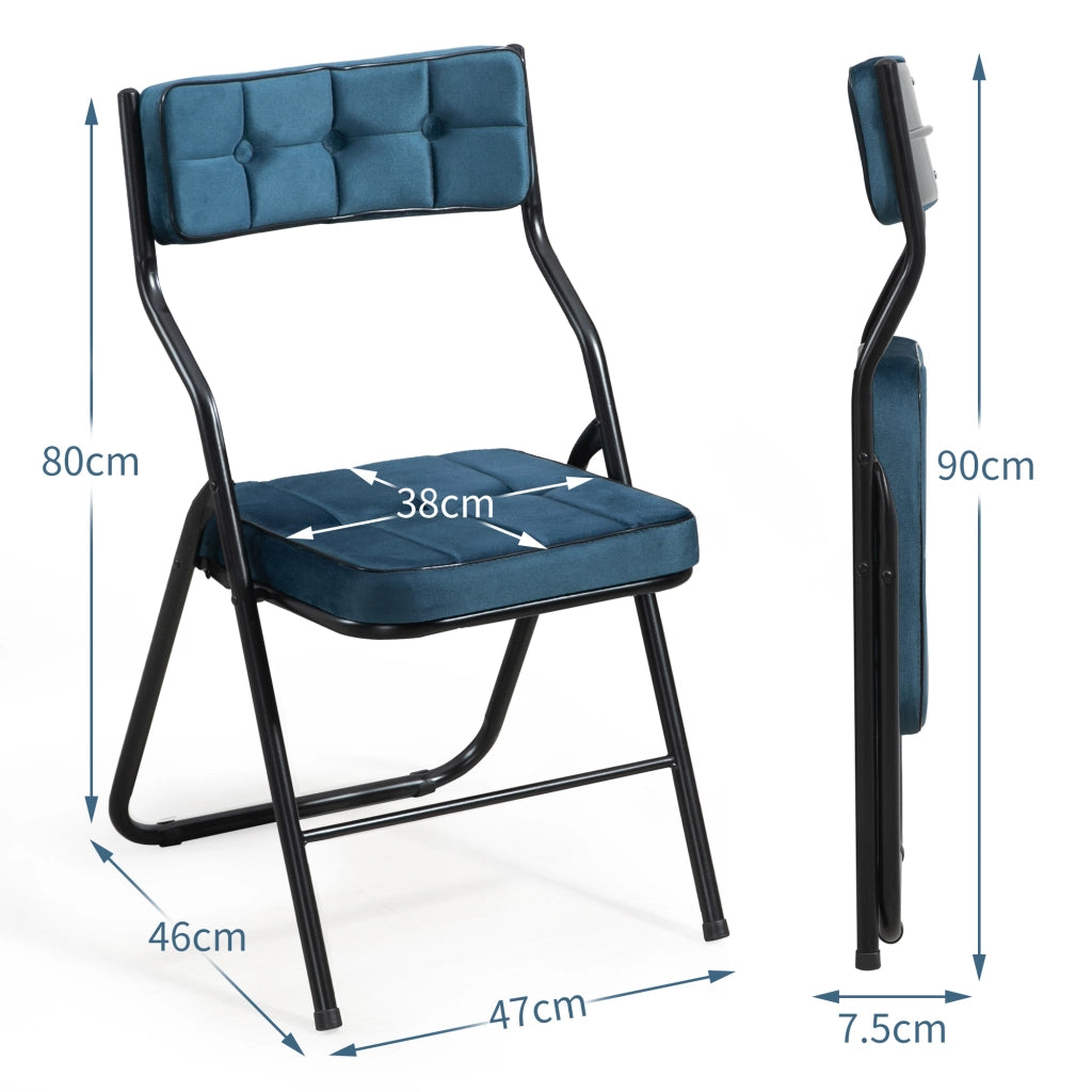 Set di 2 sedie da pranzo pieghevoli con seduta e schienale imbottiti struttura in acciaio in velluto blu