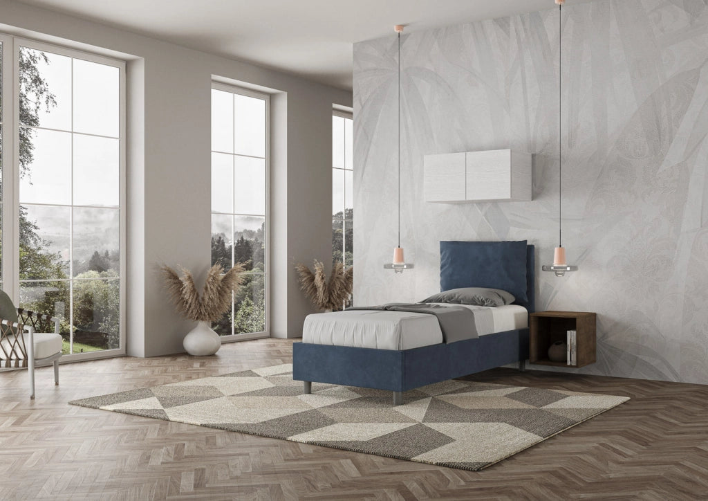 Letto Singolo 90x200 cm con Rete e Contenitore Antea Blu