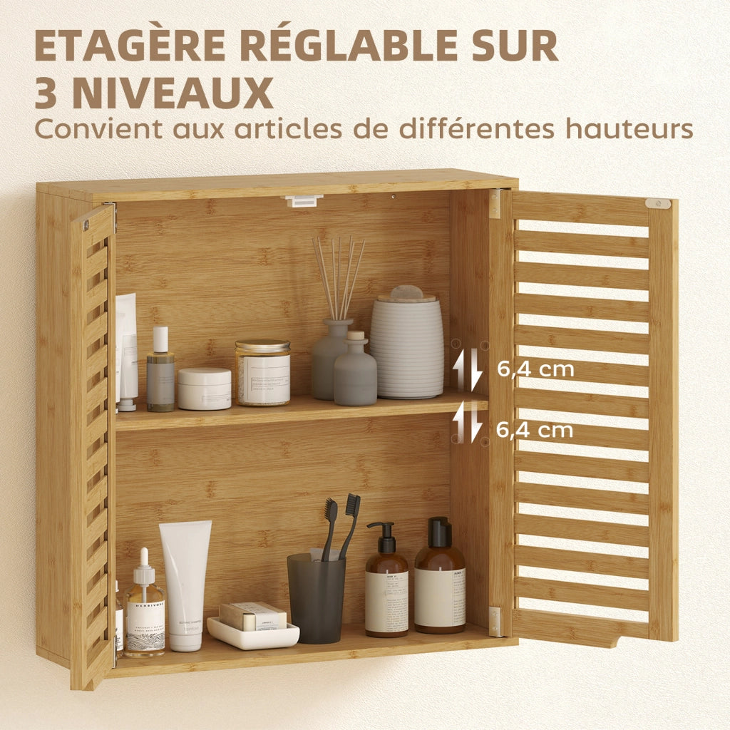 Mobile bagno da parete ¨C Xylo ¨C bamb¨´ naturale con ripiano regolabile 60x20x60 cm