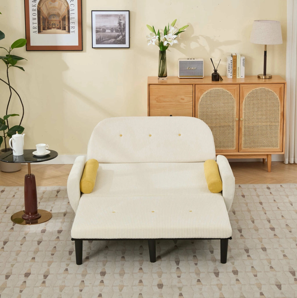Divano 2 posti 133,5x77x85 cm avorio – convertibile, schienale regolabile, velluto a coste