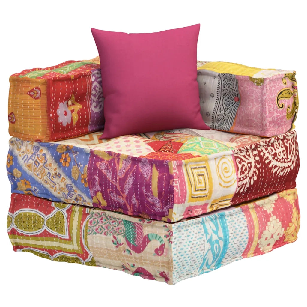 Pouf Modulare con Cuscino in Tessuto Patchwork 350377