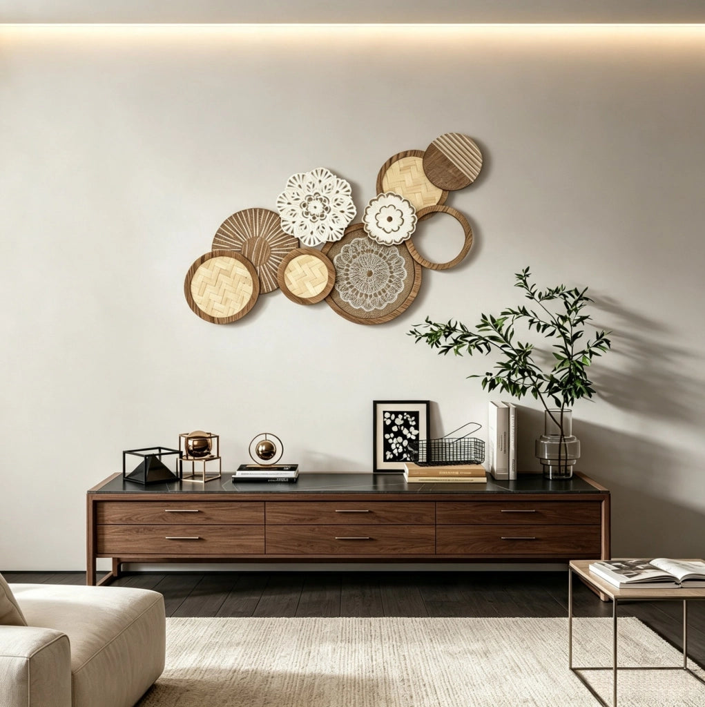 Decorazione murale 83,8 x 4,4 x 44,5 cm in MDF e legno naturale, preassemblata –