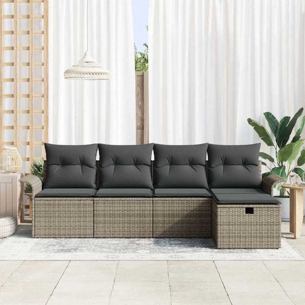 Set Divano da Giardino con cuscino 5 pcs Grigio polyrattan