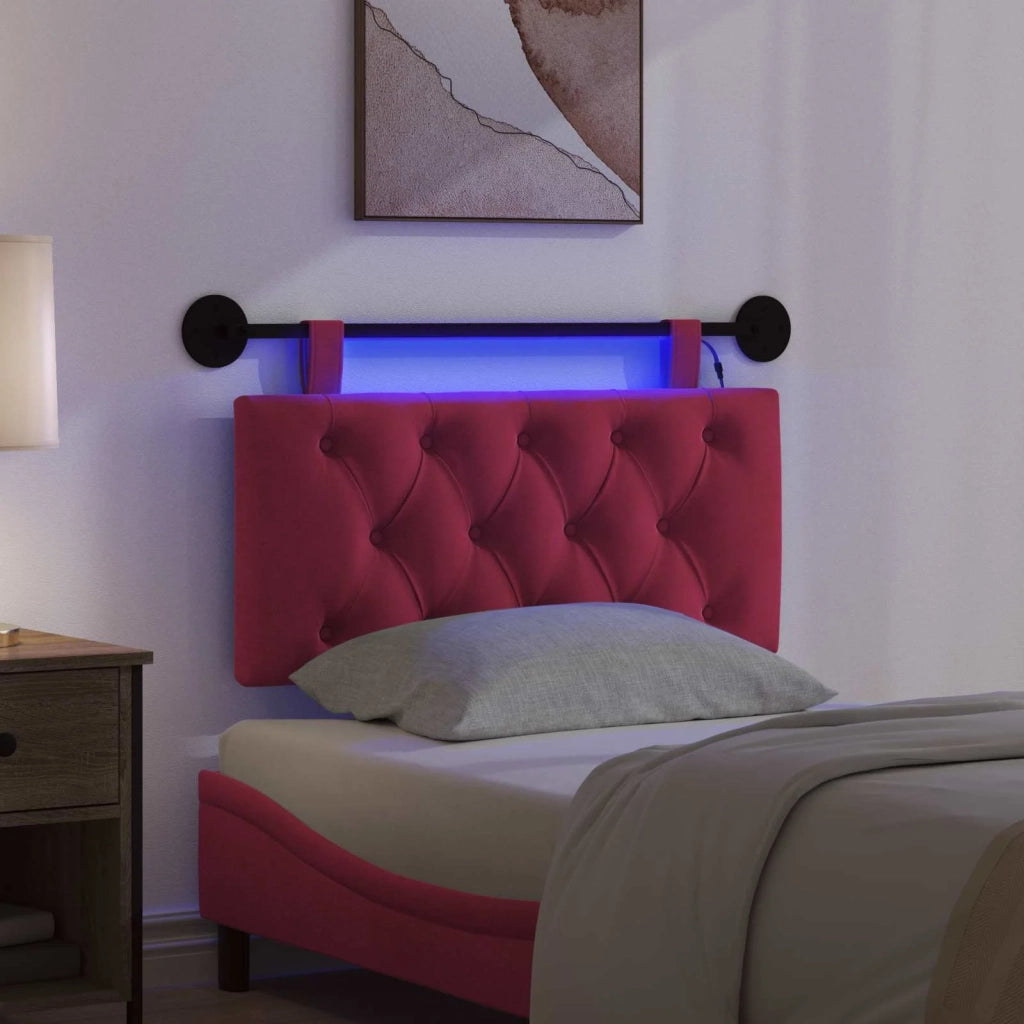 Testiera | Testata sospesa Con luce LED Rosso Vino Velluto