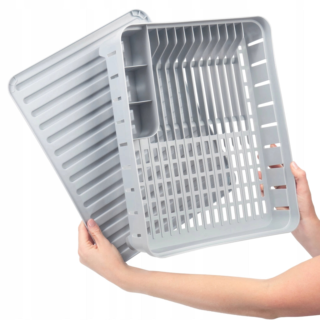 Scolapiatti KADAX con portaposate in plastica grigia, vassoio da 39 cm