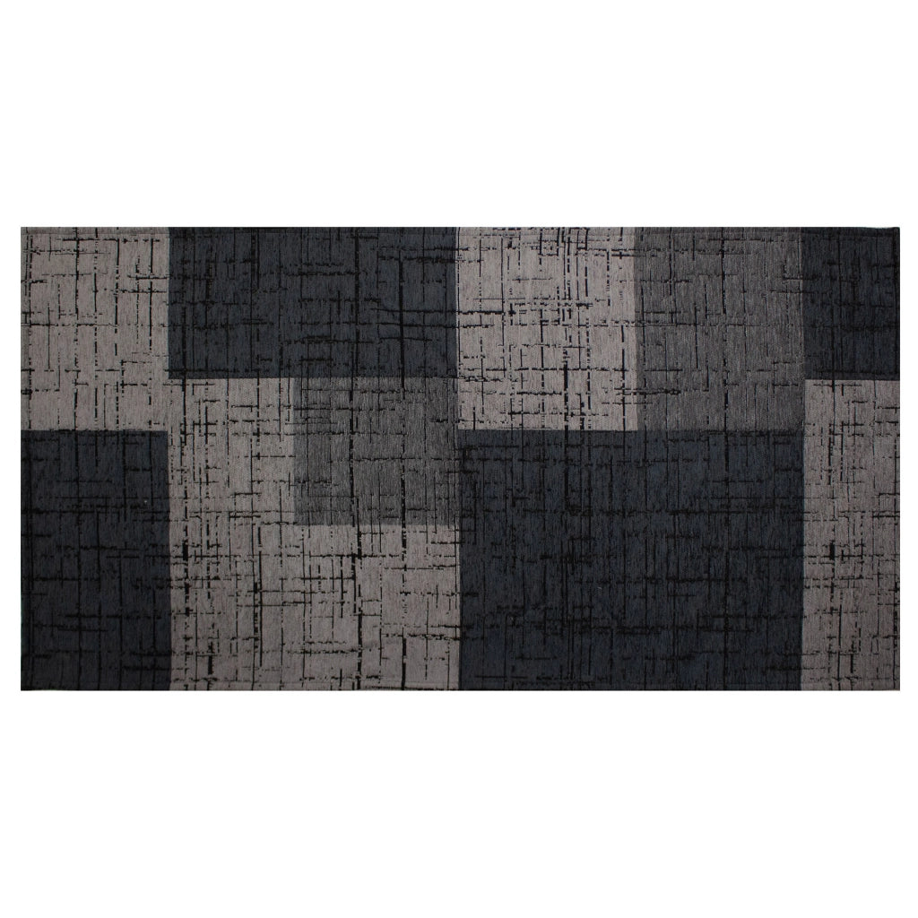 Tappeto Arredo Moderno Morbido in Ciniglia Ingresso Antiscivolo Prodotto Italiano  Soggiorno Camera Salotto Disegni Piazzati Cotone Varie Misure Grande Mondrian/Antracite - 80x150 cm