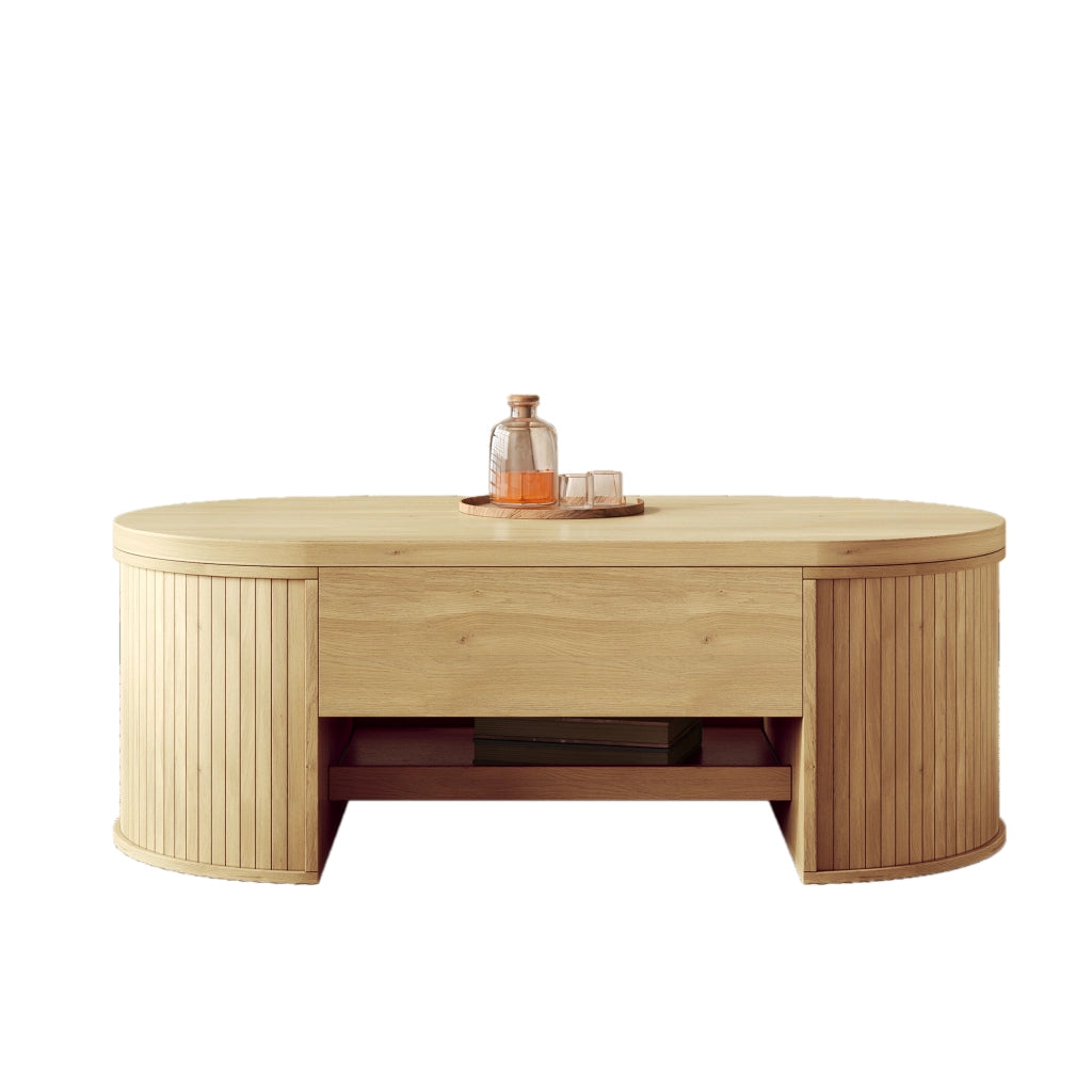 Tavolino da salotto elevabile 110 x 55,5 x 40 cm in MDF effetto legno naturale con vano e mensola