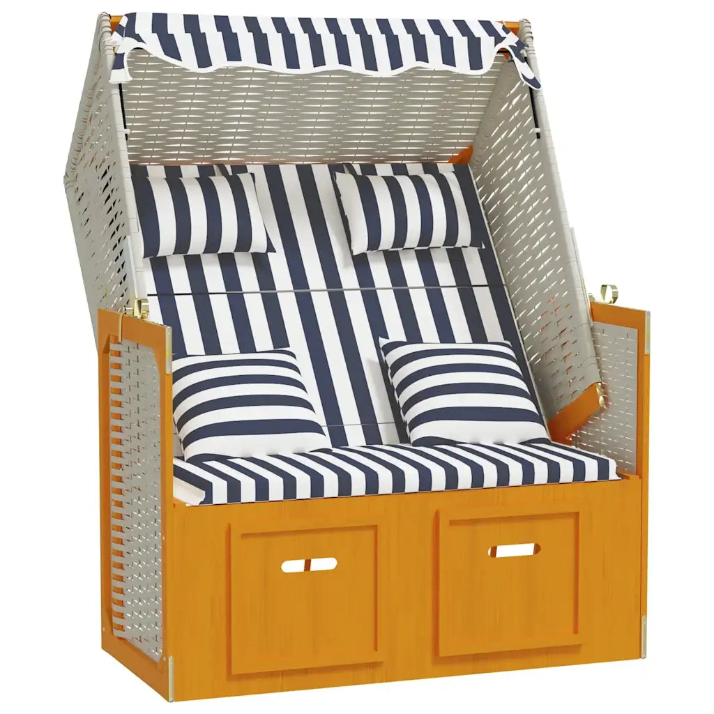 Strandkorb con Cuscini in Polyrattan Legno Massello Bianco Blu CFW6301023