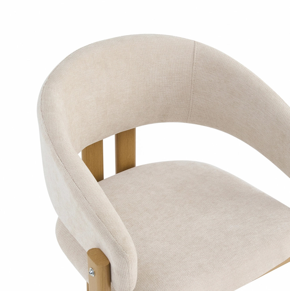 SEDIA con Braccioli Set da 2 pezzi Metallo Effetto Legno e Lino Beige