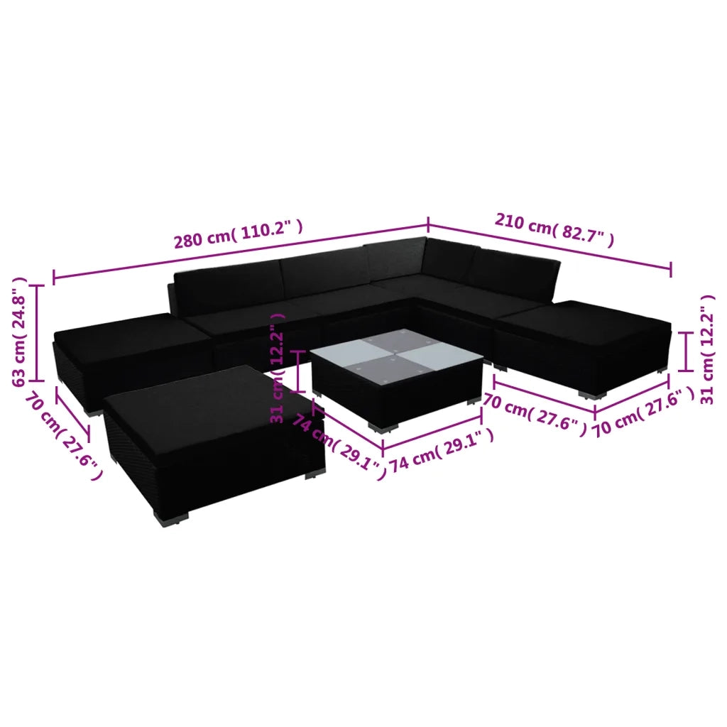 Set Mobili da Giardino con Cuscini 8 pz in Polyrattan Nero 310065