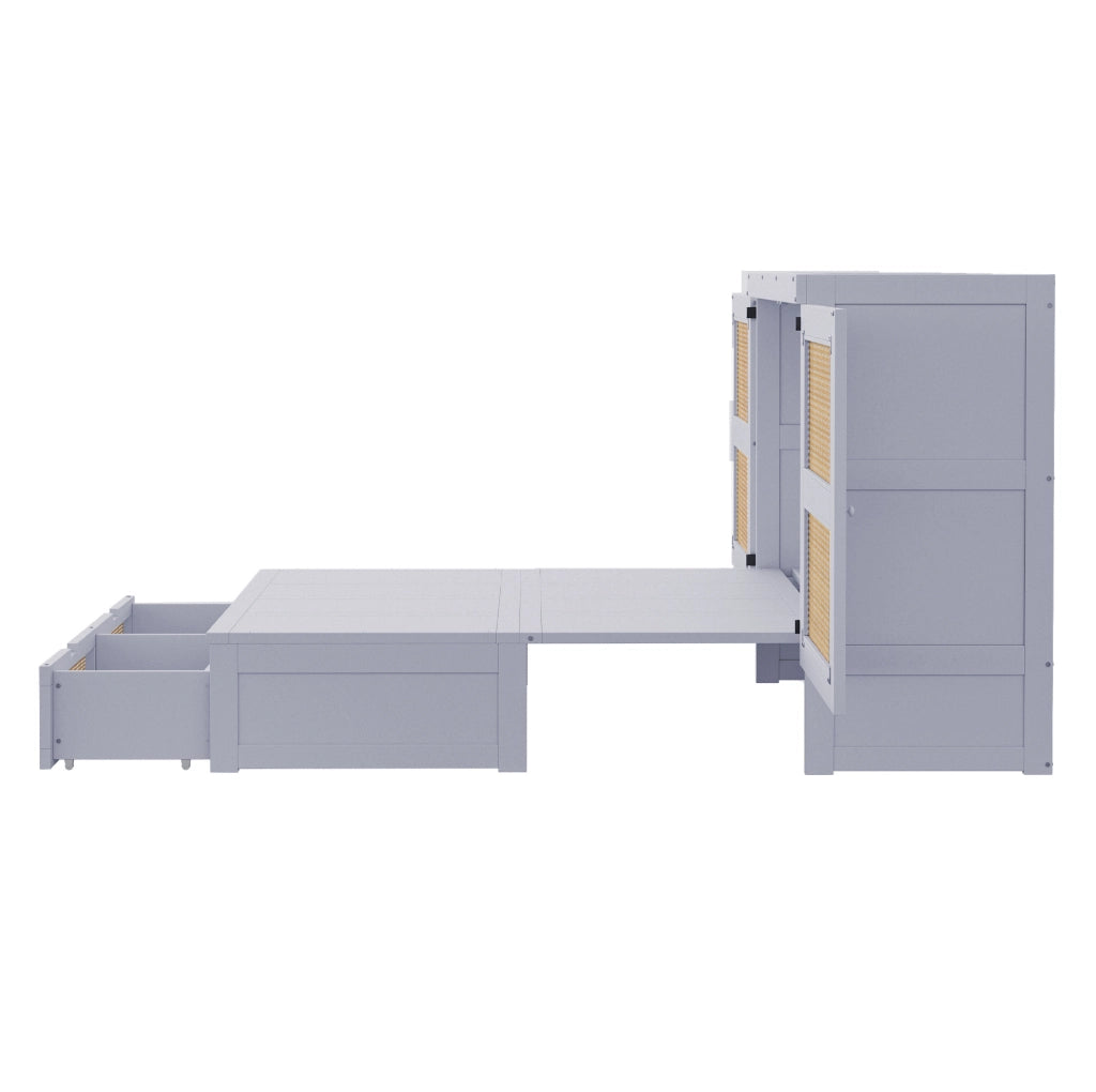 Letto a scomparsa verticale 140x200 cm con cassetti in pino, compensato e MDF grigio