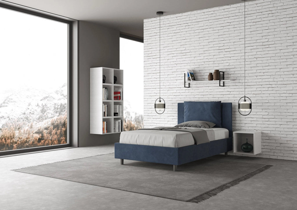 Letto 1 Piazza e Mezzo 130x190 cm con Rete e Contenitore Antea Blu
