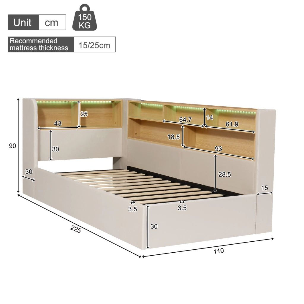 letto imbottito velluto beige 110 x 225 cm