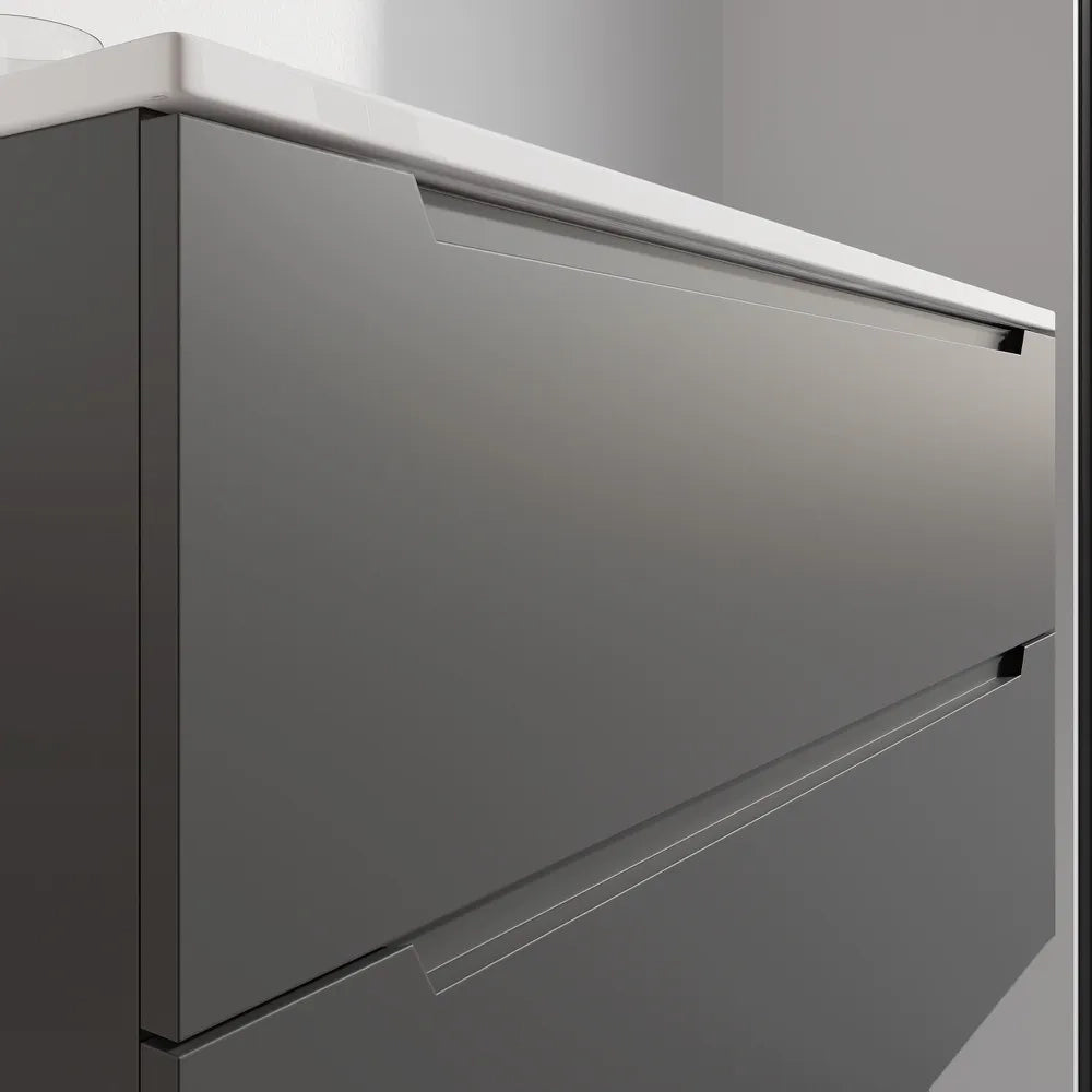 Mobile bagno sospeso 90cm grigio opaco due cassetti soft-close con lavabo bianco lucido | Bako