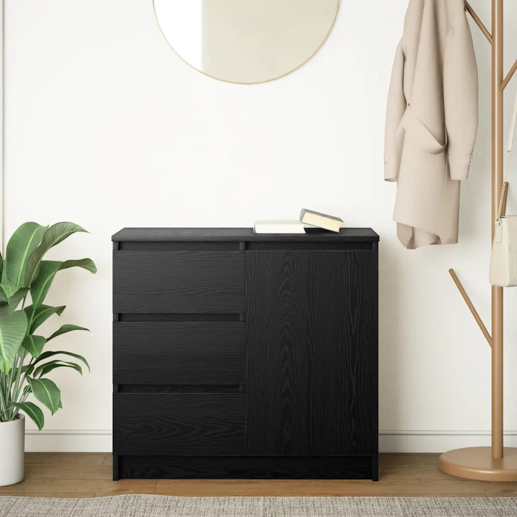 Credenza con Cassetto Rovere Nero 71x35x65 cm Legno Multistrato 861572