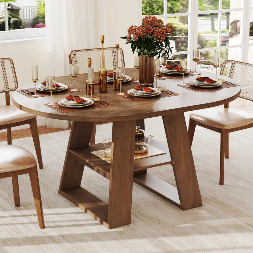 Tavolo allungabile da pranzo con prolunga integrata e ripiano in MDF color noce per 4-6 persone