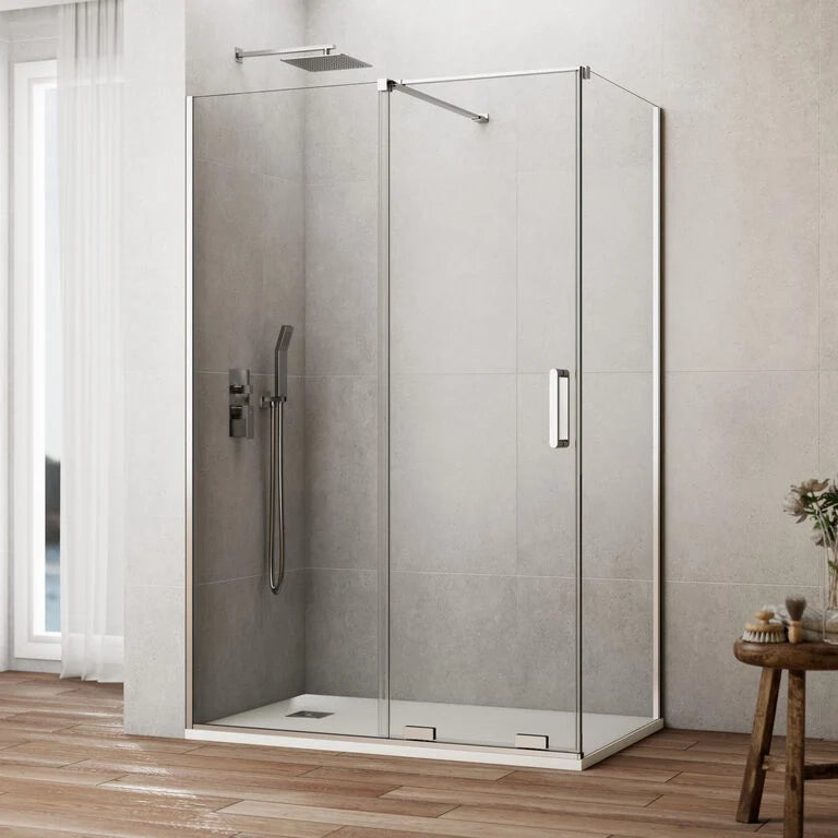 Box doccia angolare KENNA fisso + scorrevole + laterale fisso 150x80 cm (145-150/77-79) cromo lucido vetro trasparente