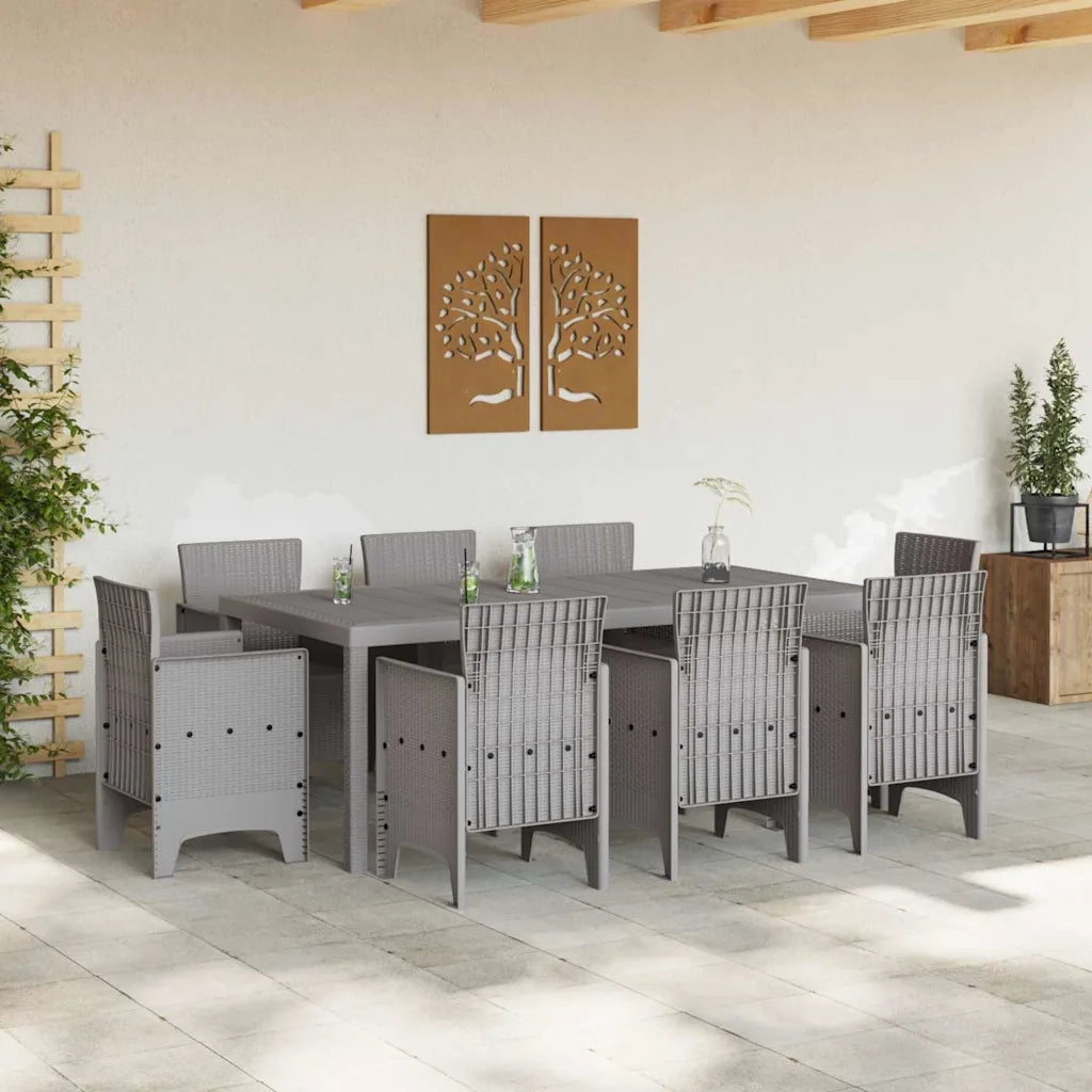 Set da Pranzo per Giardino 9 pcs Grigio Chiaro Polipropilene 3378587