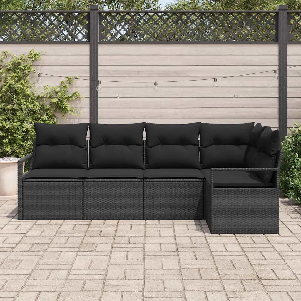 Set Divano da Giardino con cuscino 5 pcs Nero polyrattan