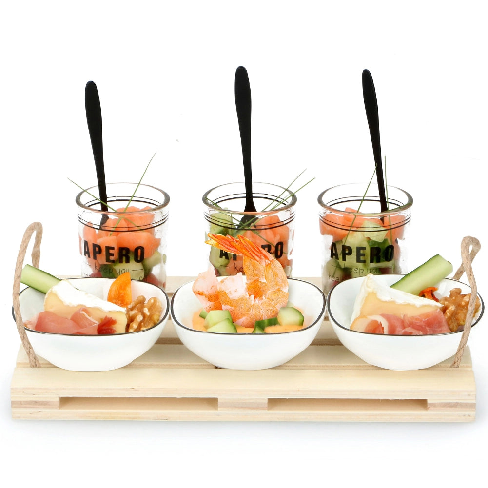 Set Aperitivo Antipasto Mini Pallet Bicchieri Ciotole Ceramica Piatti da Portata