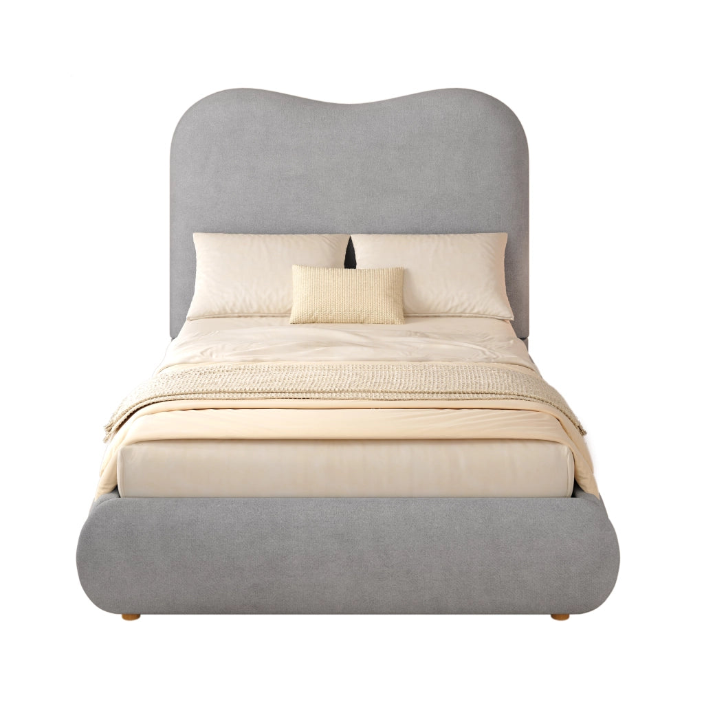 DESMIU Letto Bambino 90 × 200 cm con contenitore idraulico, testiera imbottita e senza materasso, in lino, grigio