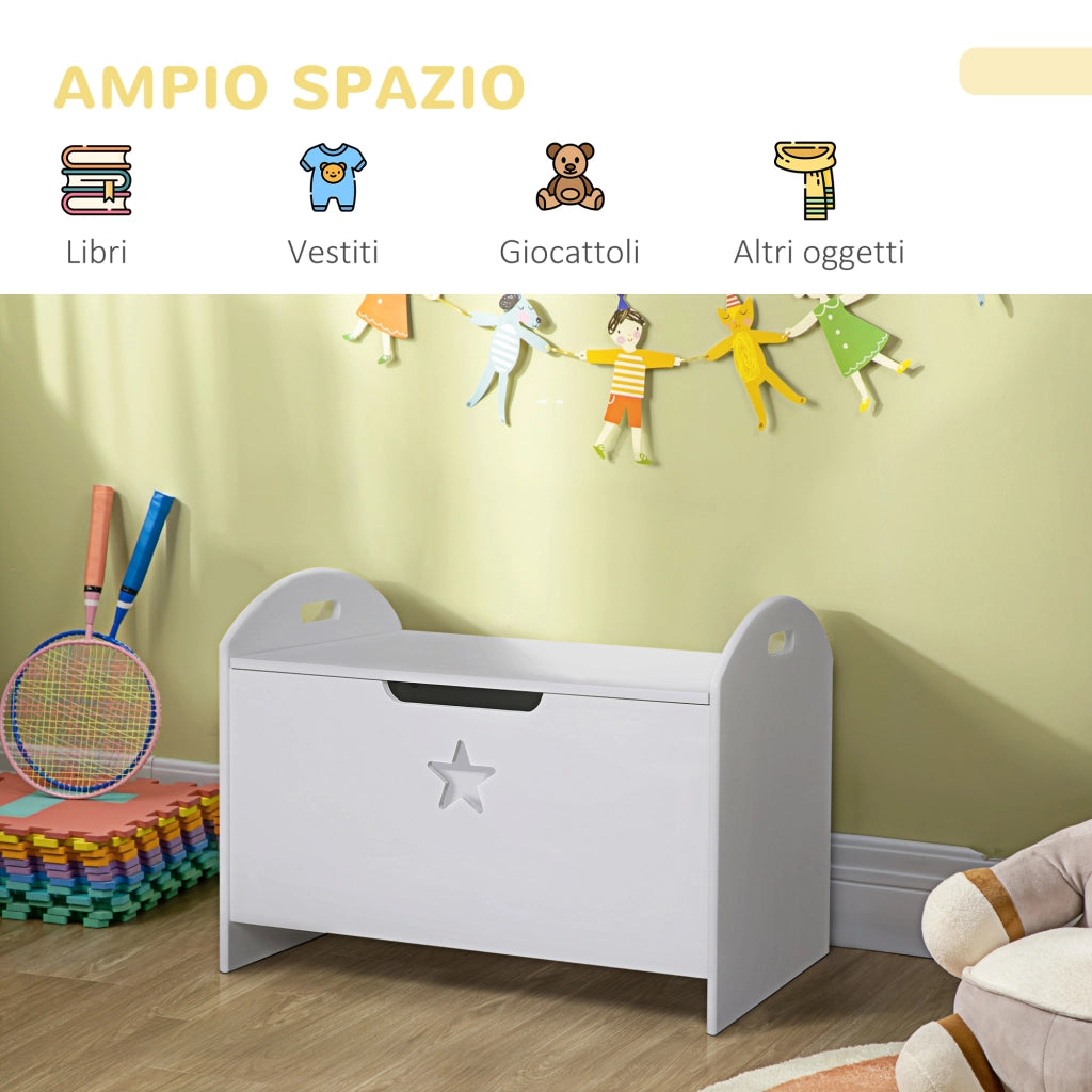 Baule contenitore portagiochi bambini ¨C Xylo ¨C legno bianco 62x40x46.5cm con cerniere sicurezza