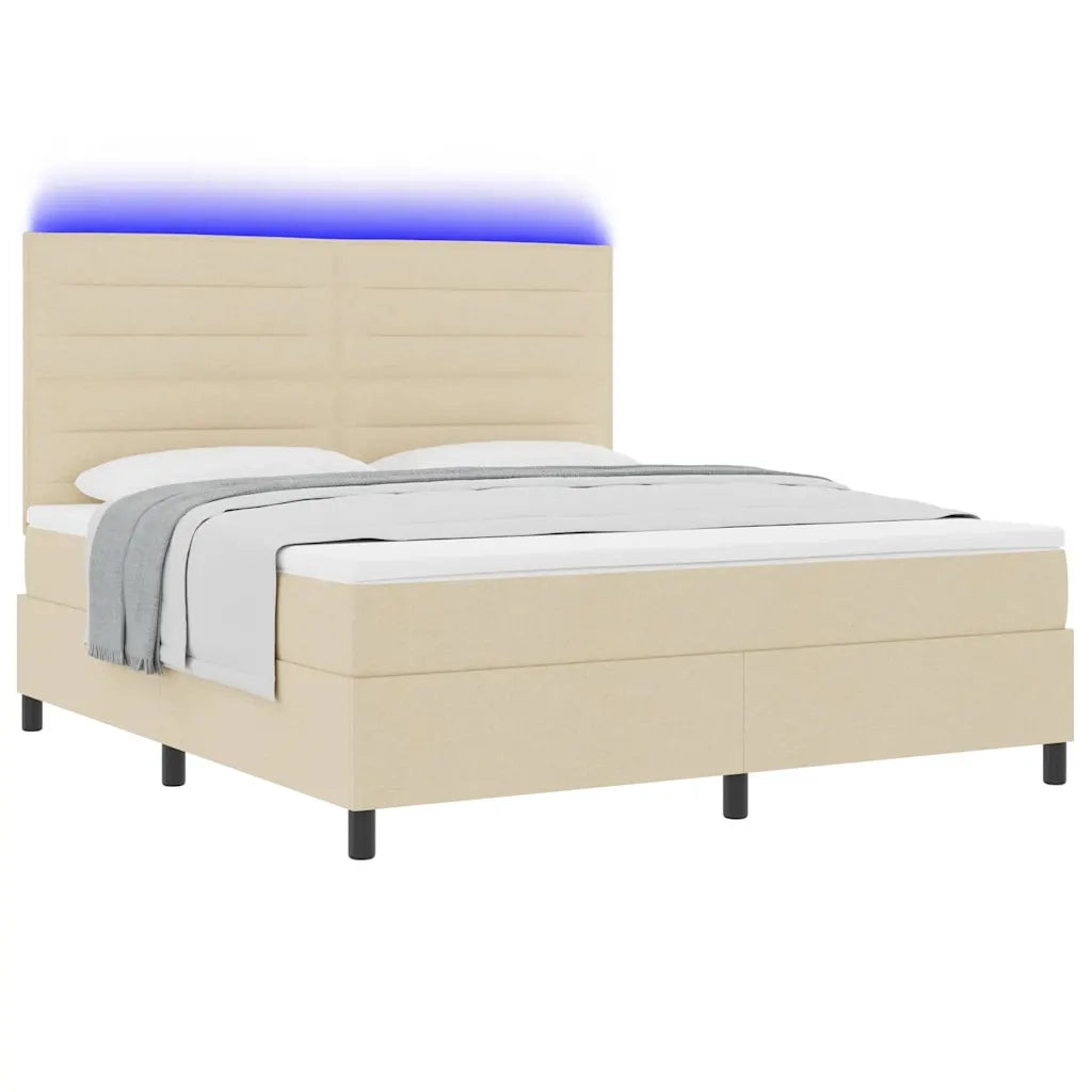 Letto a molle con materasso con led Crema 180 x 200 cm Tessuto 3342814