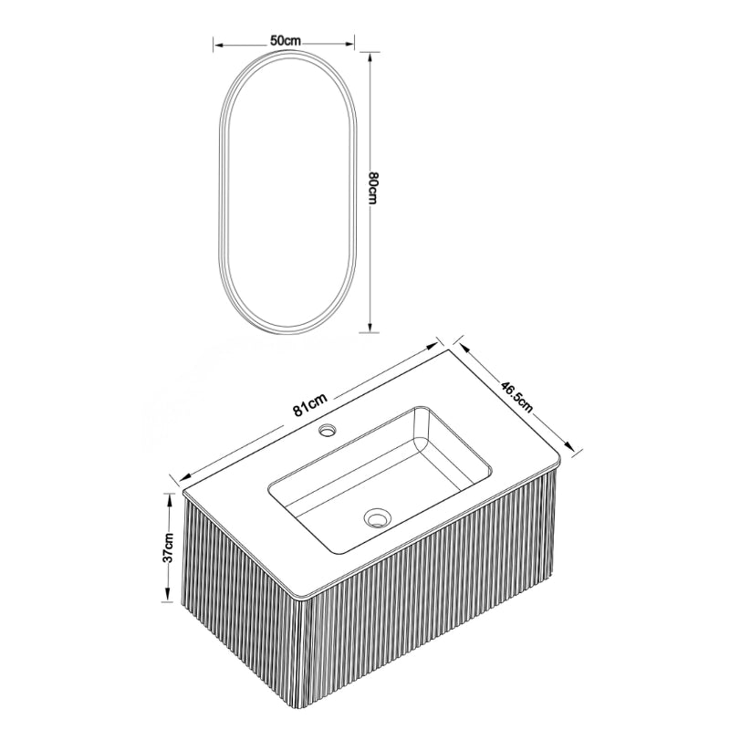 Set mobili bagno sospeso con specchio LED e lavabo integrato in MDF bianco