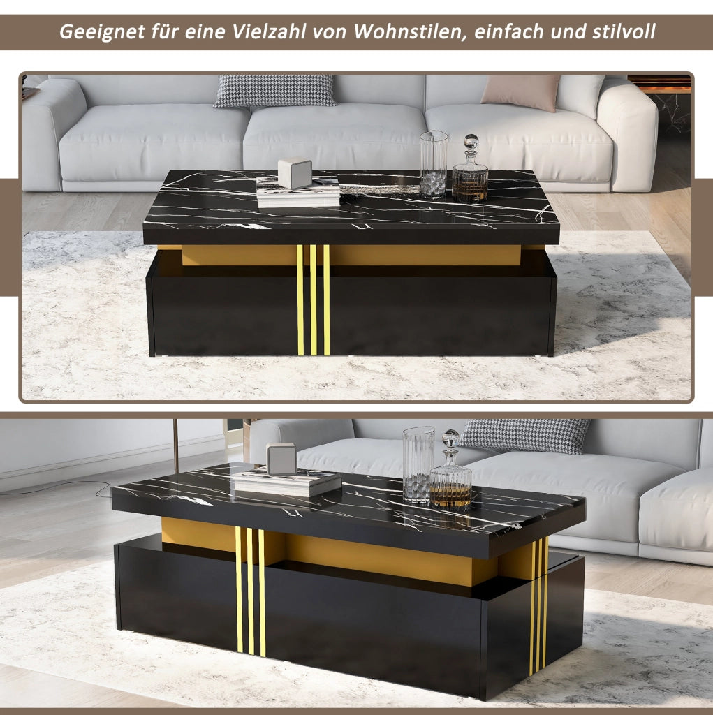 Tavolino da caffè nero 100x50 cm con 2 cassetti