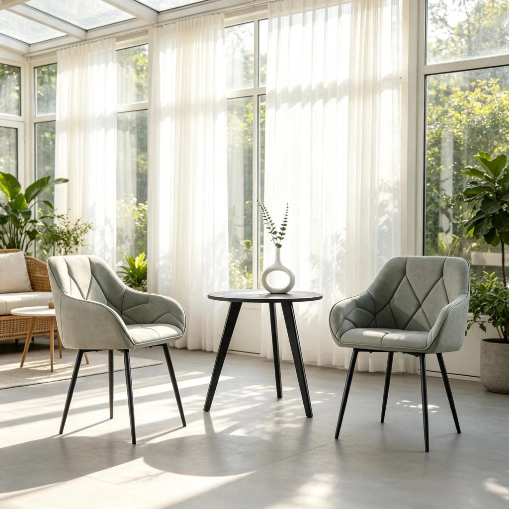 Set di 2 sedie da pranzo ergonomiche imbottite in similpelle grigia
