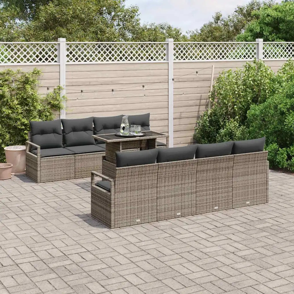 Set Divano da Giardino con cuscino 7 pcs Grigio polyrattan