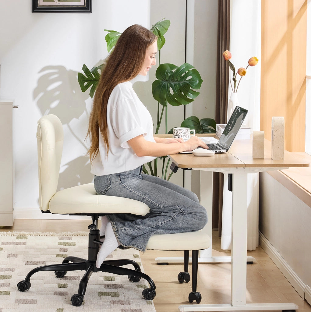 Sedia da meditazione e yoga con ruote silenziose; altezza regolabile e poggiapiedi; bianca