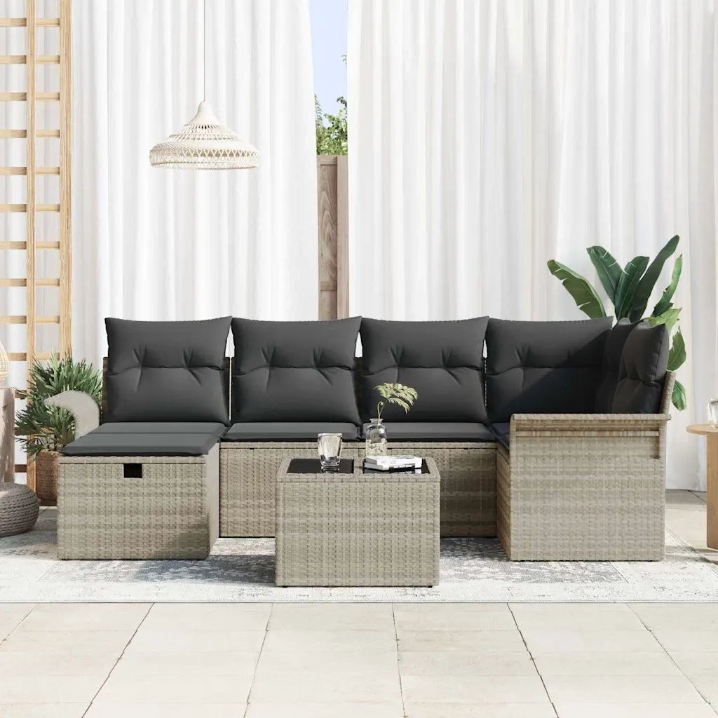 Set Divano da Giardino con cuscino 7 pcs Poly Rattan