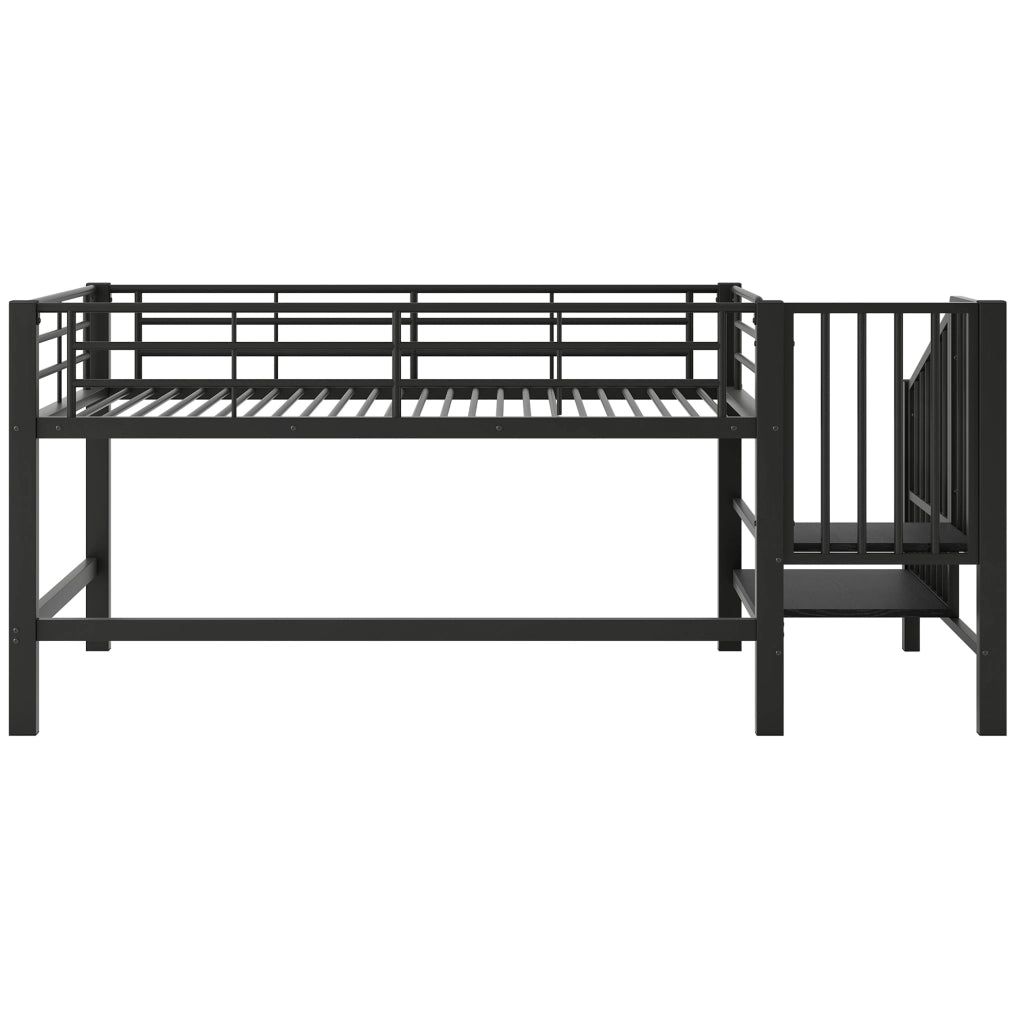 Letto a soppalco per bambini 90x200 cm in metallo nero con scala contenitore