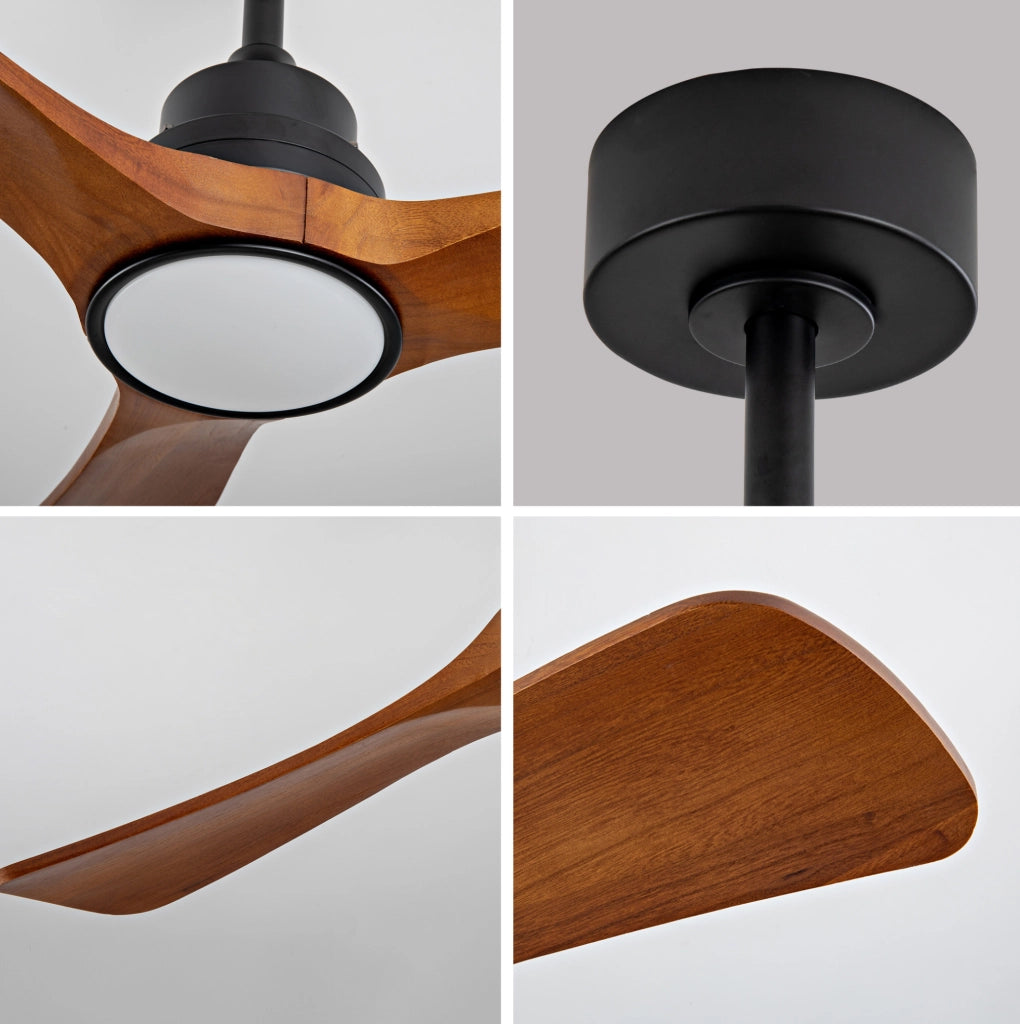 Ventilatore da soffitto 42" con 3 pale in legno massello, illuminazione LED dimmerabile, motore DC reversibile 6 velocità e telecomando