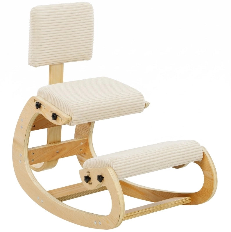 Sedia ergonomica a ginocchio con schienale in velluto a coste crema per casa e ufficio