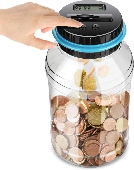 Spazzola automatica per monete digitale - conta monete automaticamente - contenitore per monete con display LCD - grande capacità - per bambini e adulti - 18 litri