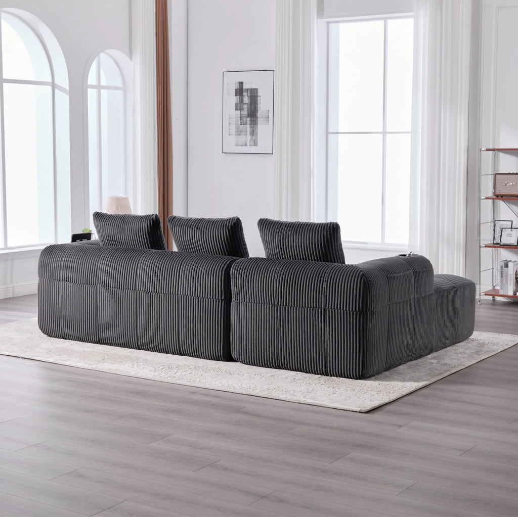 Divano compatto modulare 253x158x61 cm in velluto a coste grigio scuro