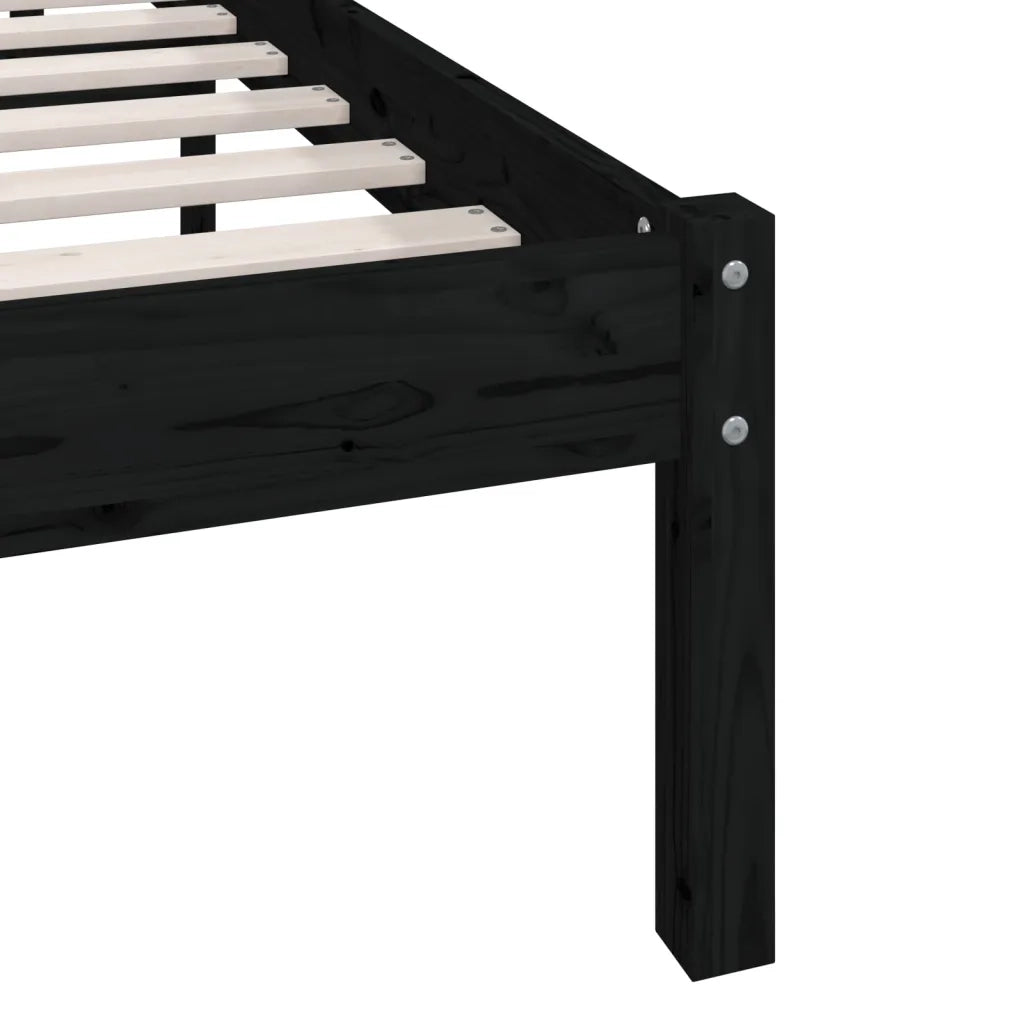 Letto matrimoniale | Letto per adulti | Giroletto Nero in Legno Massello di Pino 140x200 cm