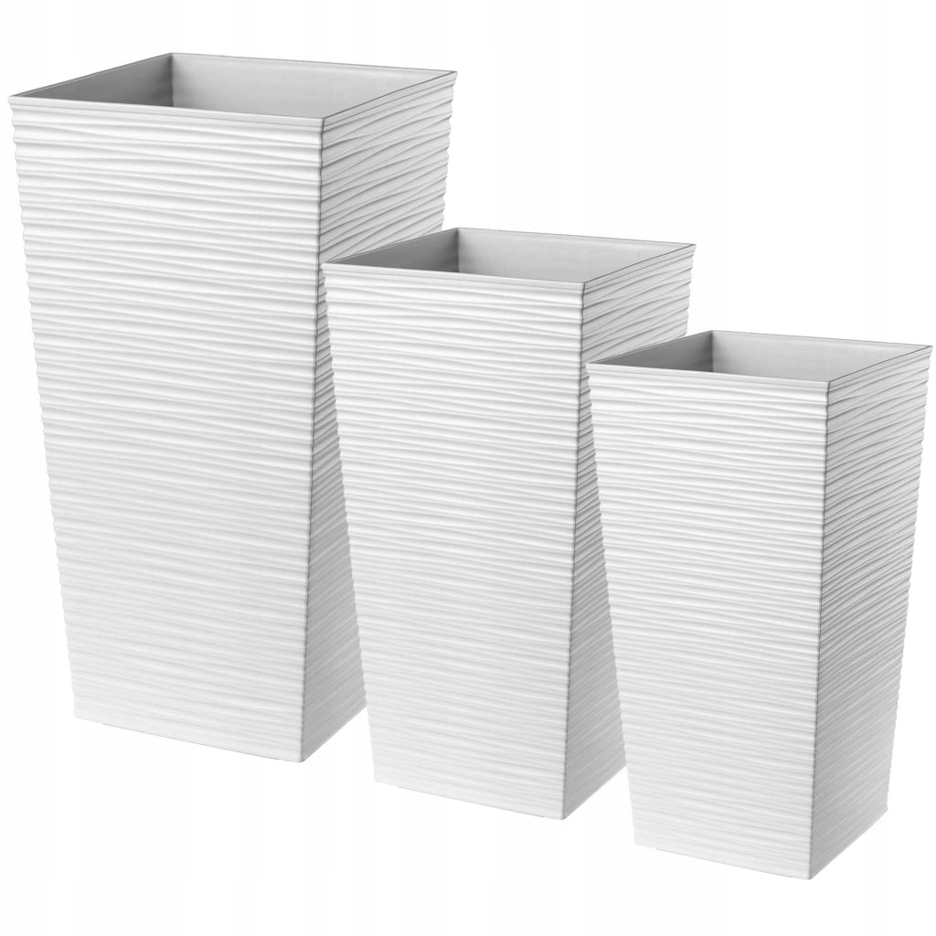 Set di 3 vasi da fiori KADAX, vasi da giardino + inserti, alti, grandi, bianchi, 47+57+68 cm