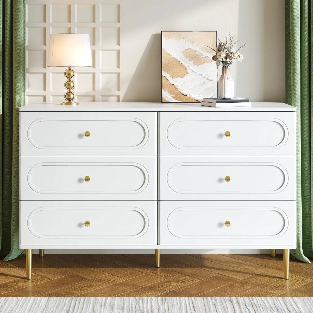 CREDENZA 6 Cassetti 120x40x75 cm Bianca in MDF e pannello truciolare