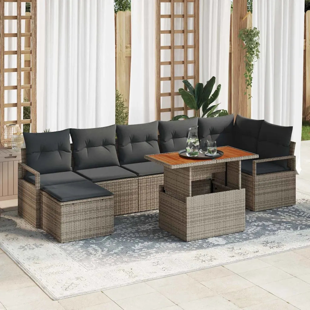 Set da Pranzo per Giardino con cuscino 8 pcs Grigio e Marrone