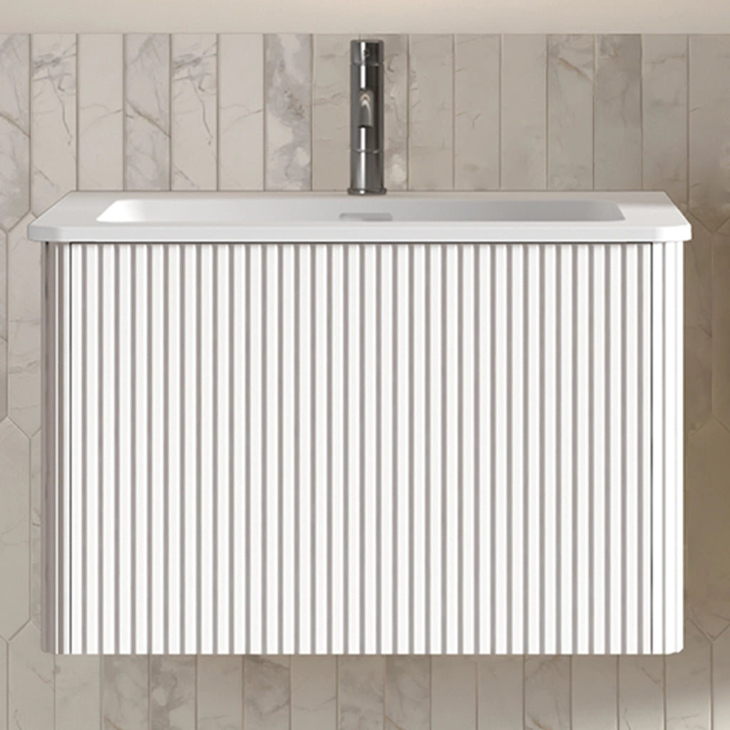 Mobile bagno sospeso 60 cm con lavabo Solid Surface, rilievo fluted, bianco