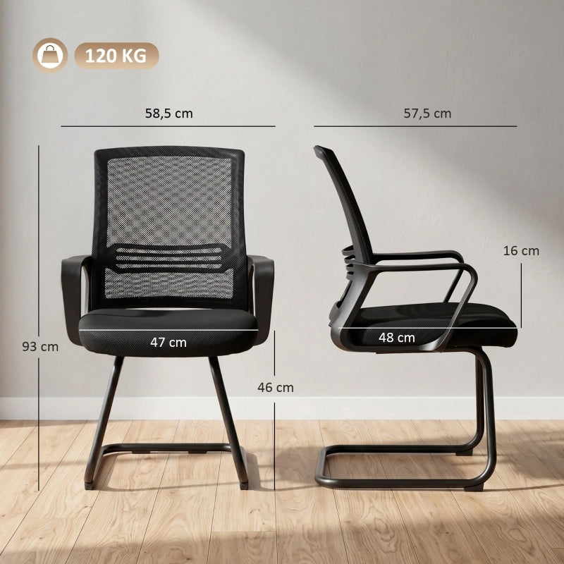 Sedie da ufficio ergonomiche set di 2 in rete nera imbottite impilabili con base a slitta 93 × 58.5 × 57.5 cm